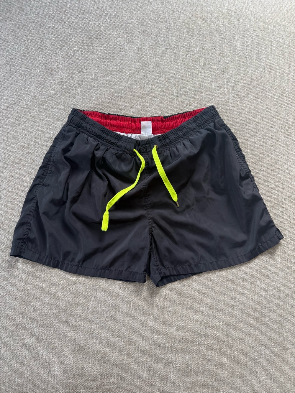 Men’s Black Swim Trunks XL Neon Drawstring Athletic Shorts